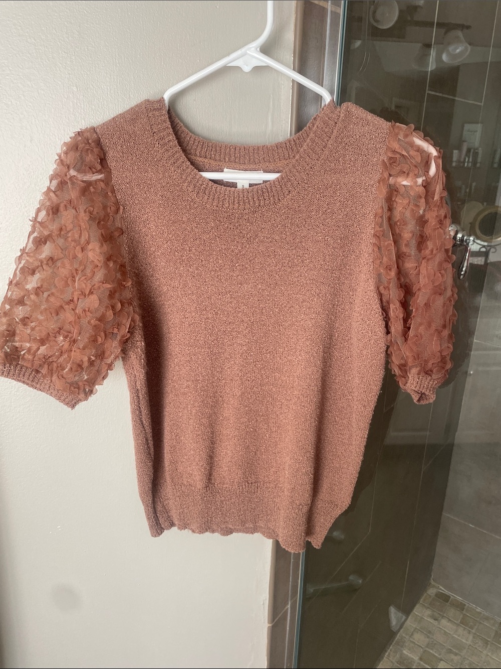 Blu Pepper Rose Brown Puff Sleeve Knit Top